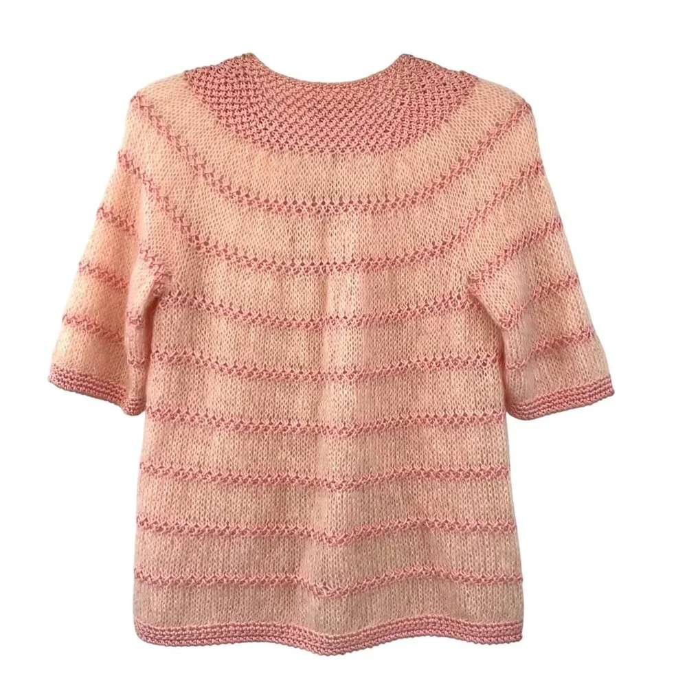 Vintage Cyn Les Mohair Wool Sweater Womens M Used Pink Short Sleeve Lined - Picture 2 of 13